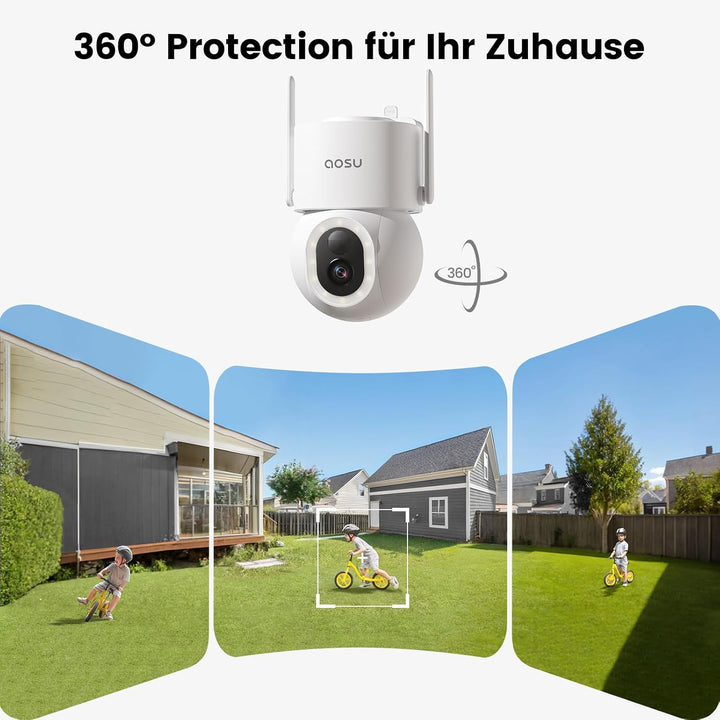 aosu 3K 5MP Überwachungskamera Aussen Solar Akku, 360° PTZ, 2-in-1 Überwachung und Beleuchtung, AI-E