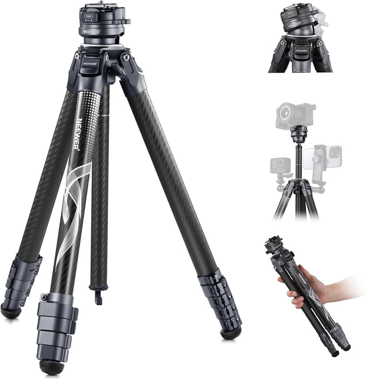 NEEWER LITETRIP LT32 62" Reisestativ aus Kohlefaser mit ±15° nivellierbar 360° Panoramakopf abnehmba