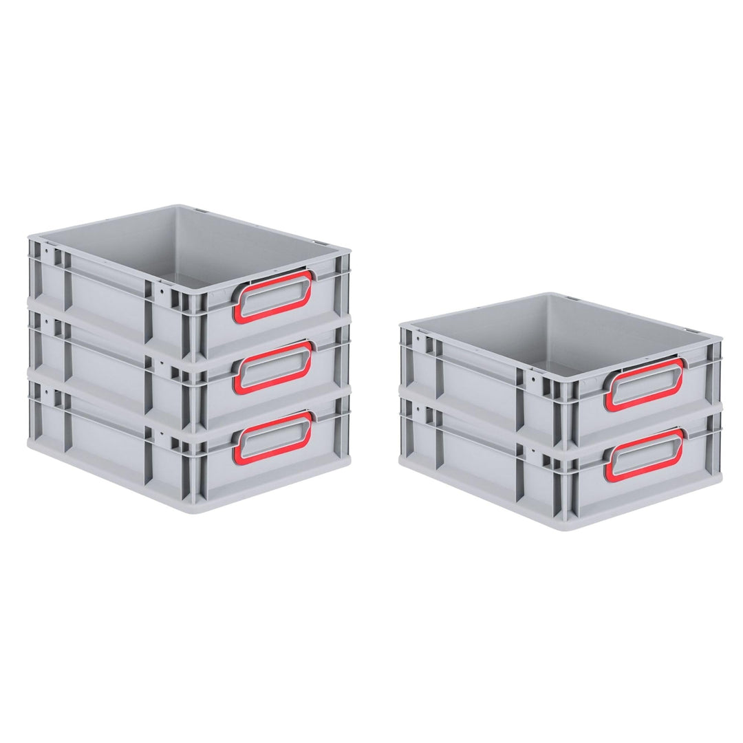 SparSet 5x Eurobox NextGen Color | HxBxT 12x30x40cm | 11 Liter | Griffe rot geschlossen | Glatter Bo