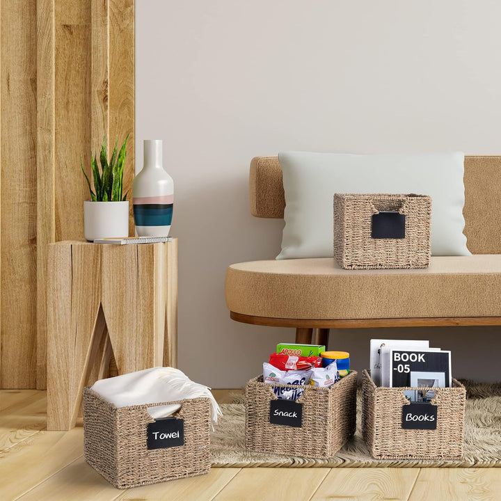 3er-Set Seegras Rechteckig Korb Aufbewahrungskorb, 26.5 x 24 x 19cm / Faltkorb Flechtkorb, Regalbox
