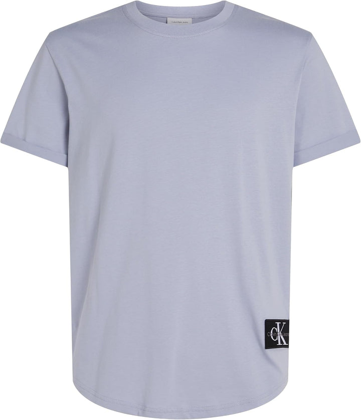 Calvin Klein Herren T-Shirt Kurzarm Badge Turn Up Sleeve Rundhalsausschnitt XS Blue (Aleutian), XS B