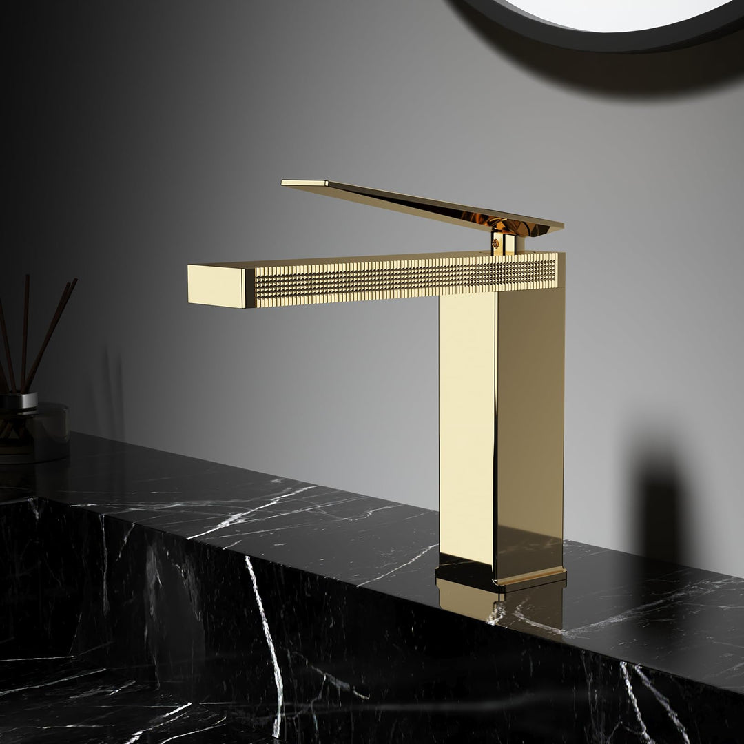Wasserhahn Bad Gold Retro Waschtischarmatur Bad Gold Klassische Mischbatterie aus Messing für Badezi