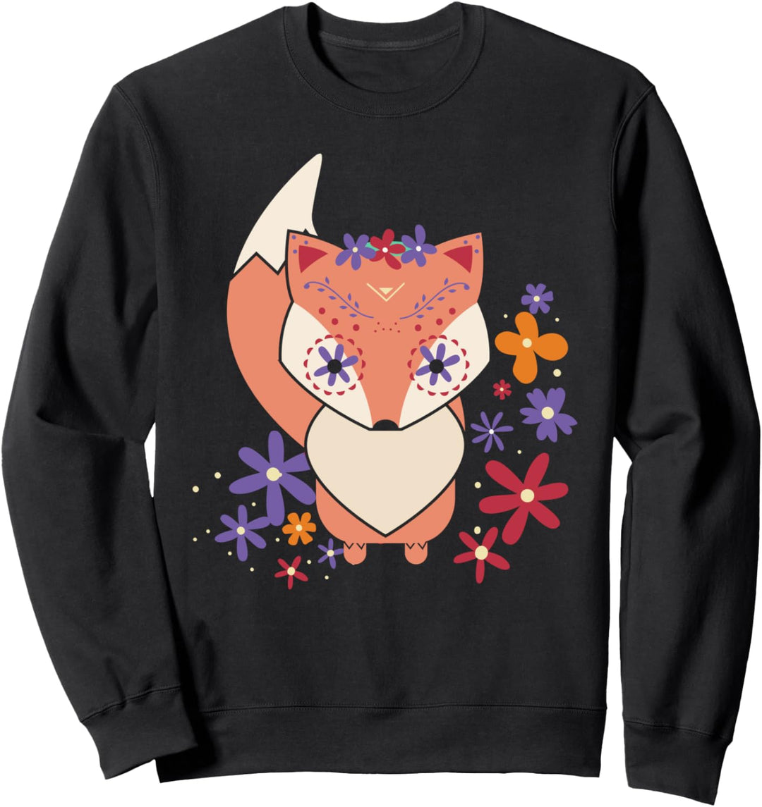 Fuchsschädel & Blumenmuster Kunst Schöner Fuchs Sweatshirt