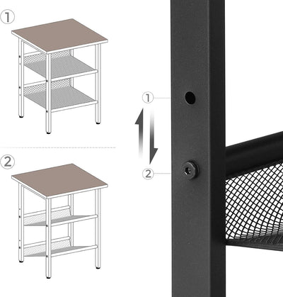 VASAGLE Beistelltisch, Nachttisch mit 2 verstellbaren Gitterablagen, Couchtisch im Industrie-Design,