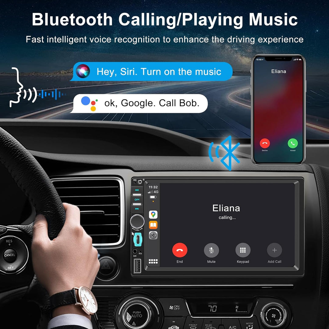 1 DIN Autoradio mit Wireless CarPlay & Android Auto,7-Zoll Touchscreen Auto Display,Mirror Link,GPS