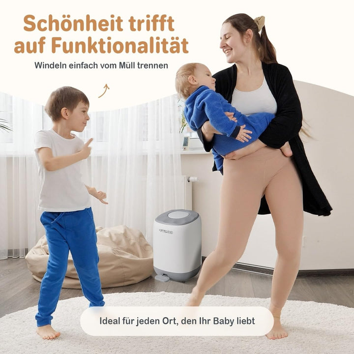 Twinky Windeleimer für Babys – Windeleimer ohne Kassette – Platzsparender Windelbehälter mit Deckel