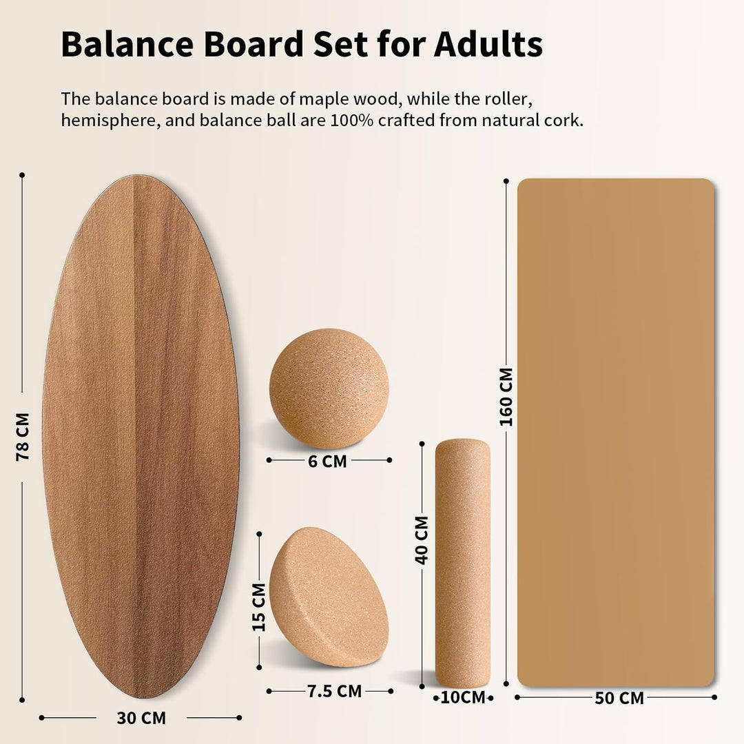 Balance Board Erwachsene,Holz Balance Board Set Mit Korkrolle,Kork Halbkugel und Gummiball,Balance-T