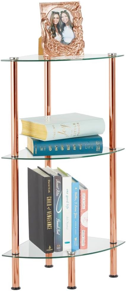 mDesign modernes Glasregal – stilvolles Eckregal aus Glas mit 3 Ebenen – elegantes Ablageregal für B
