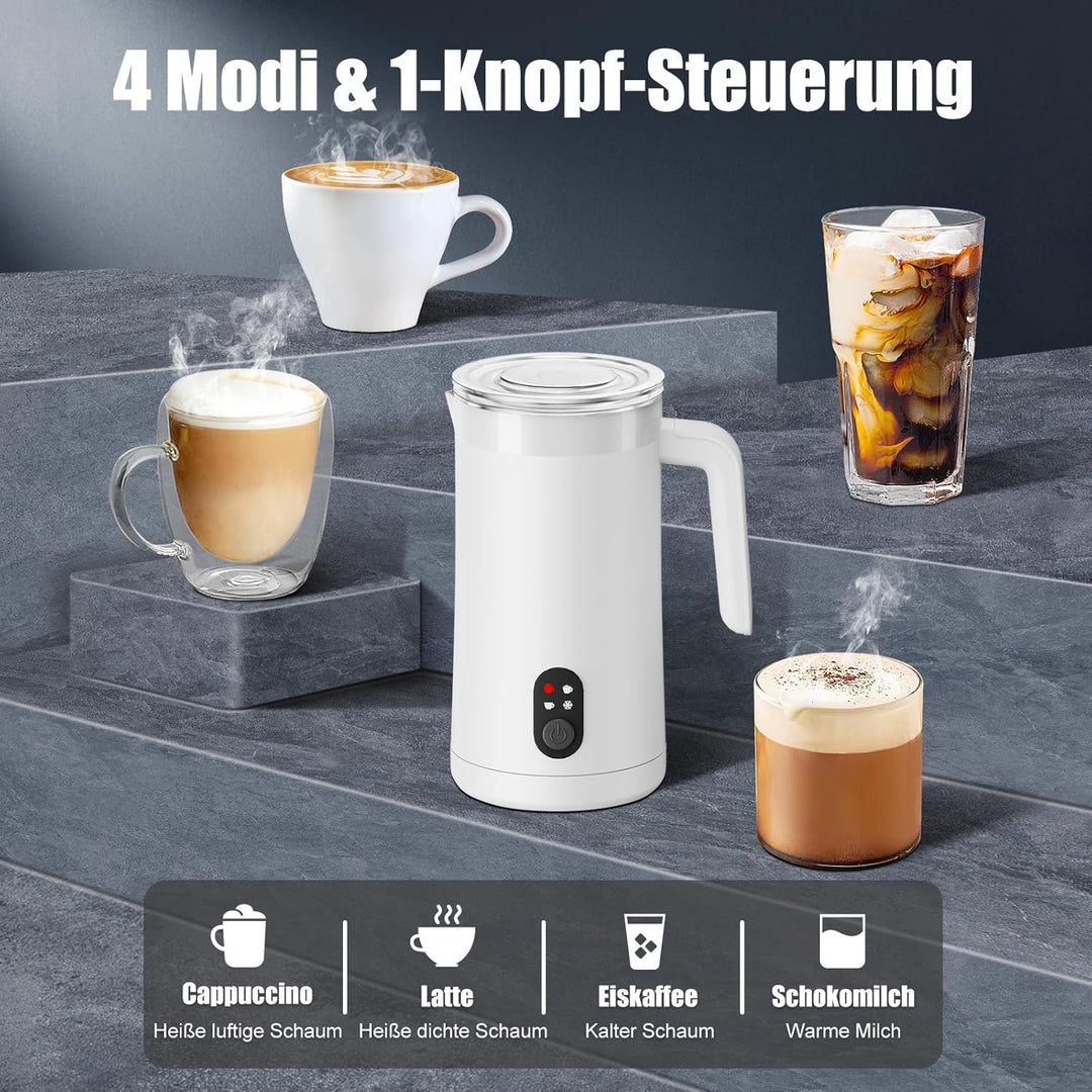 Milchaufschäumer, 400 ml Milchaufschäumer Elektrischer 4-in-1 für Heissen und Kalten Milchschaum, Au