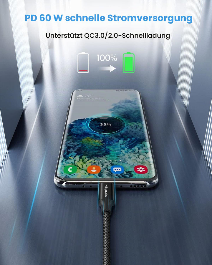 etguuds Extra Lang USB C auf USB C Kabel 9M, 60W Nylon Kabel USB C auf USB Type C Ladekabel für Gala