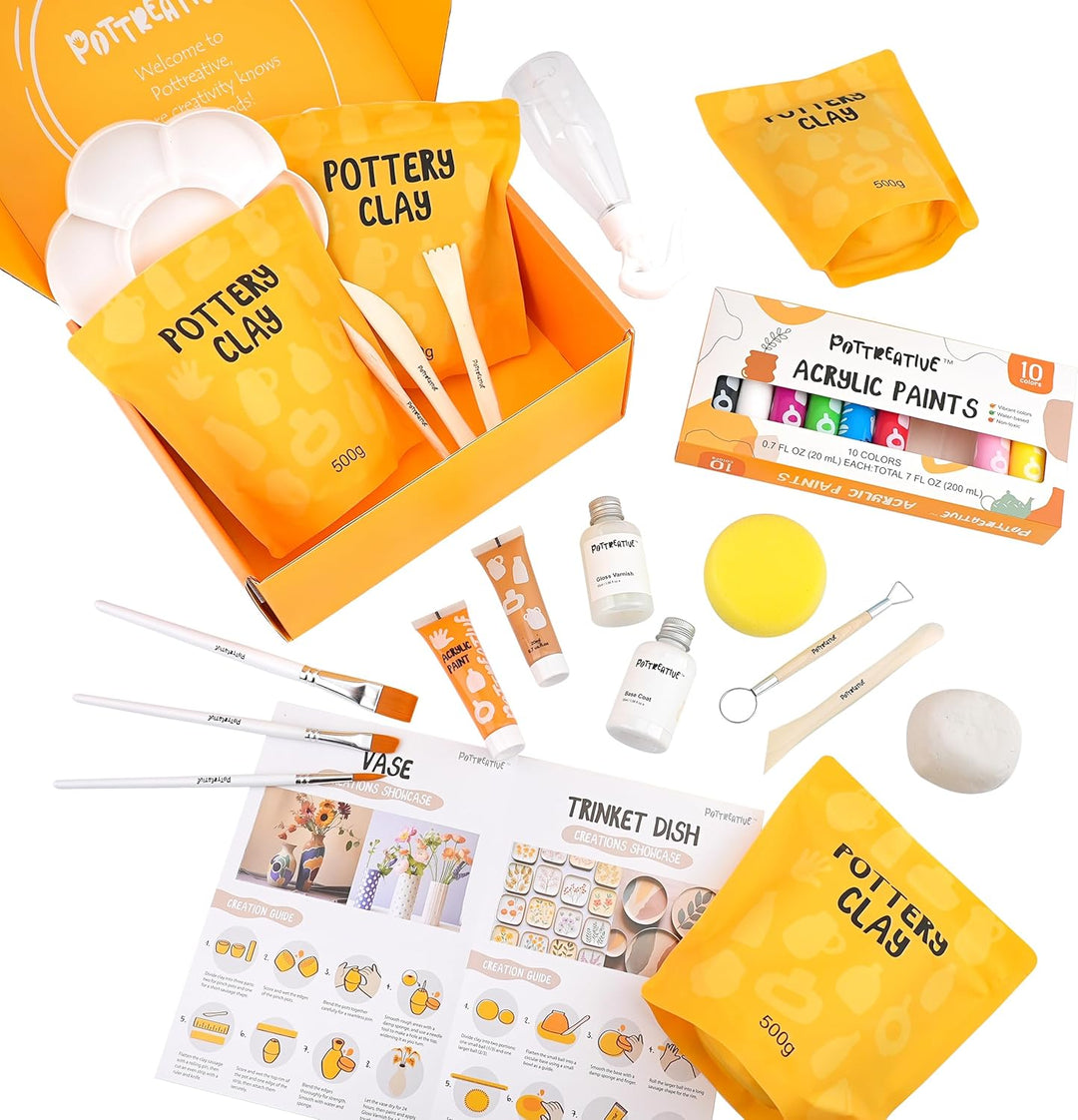 POTTREATIVE Lufttrocknendes Ton-Töpferset für Anfänger. DIY-Lufttrocknendes Ton-Set für Erwachsene.
