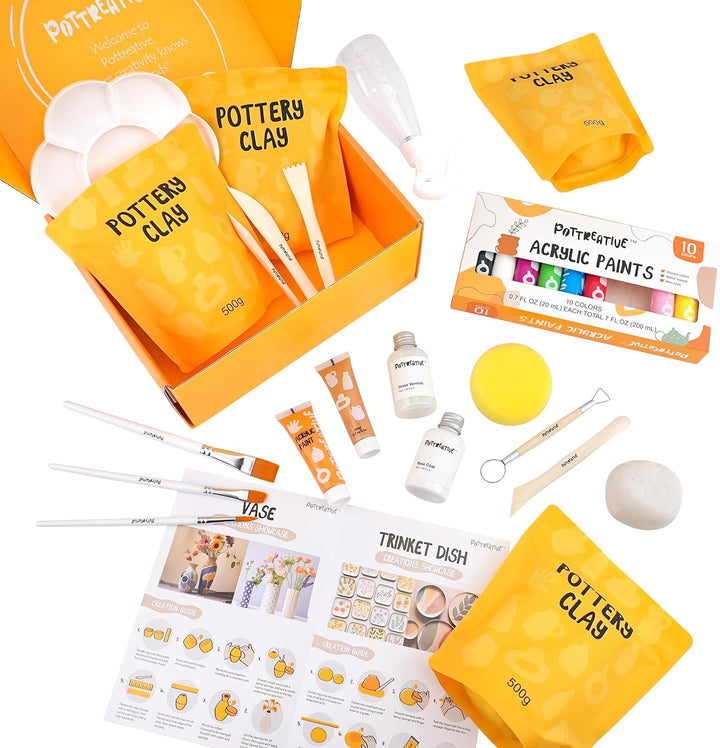 POTTREATIVE Lufttrocknendes Ton-Töpferset für Anfänger. DIY-Lufttrocknendes Ton-Set für Erwachsene.
