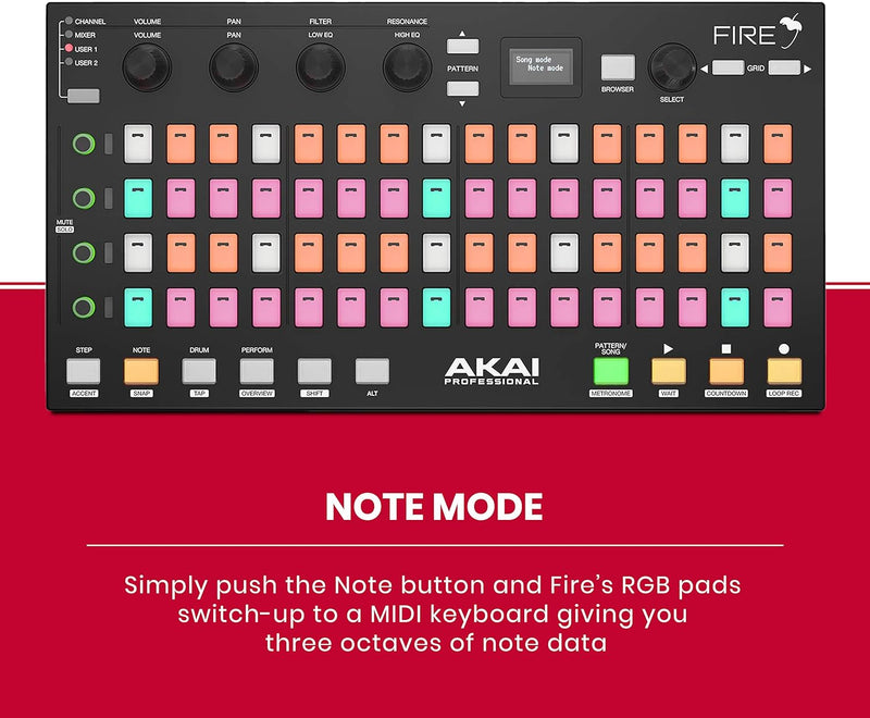 Akai Professional Fire (ausschliesslich Controller) - USB MIDI Controller für FL Studio mit 64-Pad-R