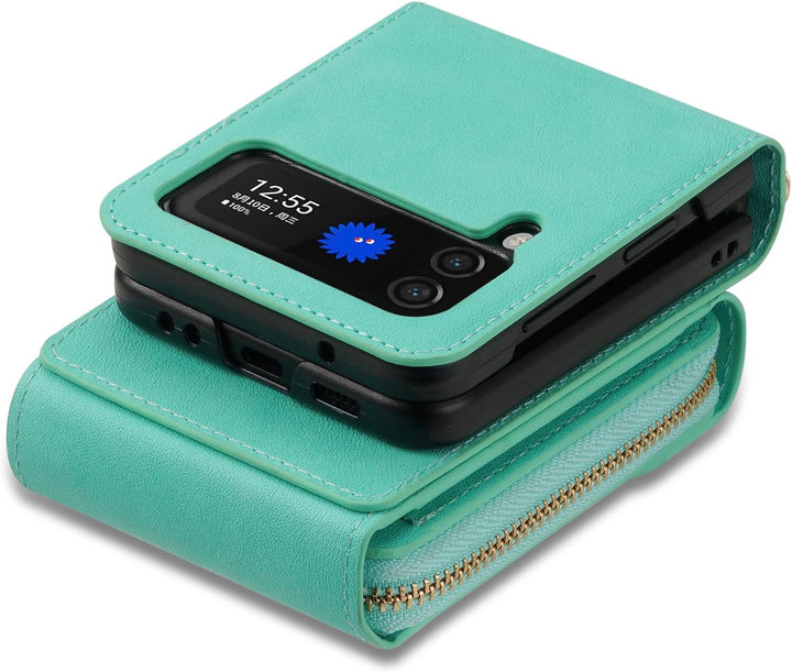 UDBKKDX Brieftasche Handyhülle für Samsung Galaxy Z Flip 4, Schnalle Frauen Mattes Leder hülle mit B