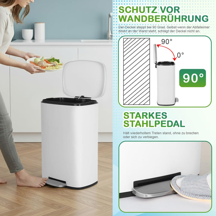 BestOffice 50 L Mülleimer Küche Mülleimer mit Deckel für Büro Schlafzimmer Badezimmer Schritt Müllei