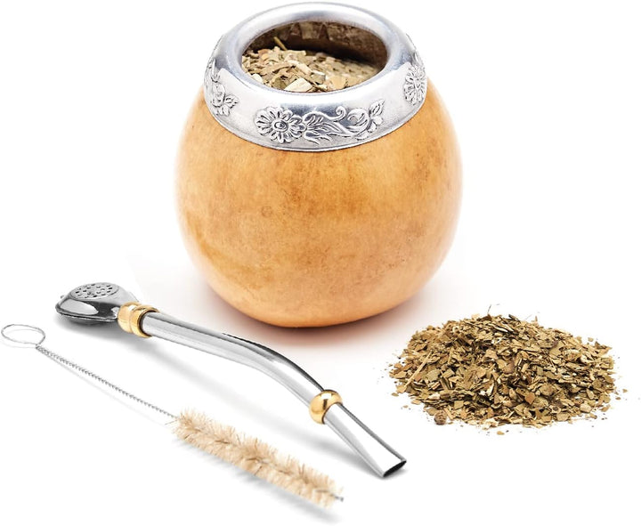 balibetov Set aus Natürlichem Kürbis Tasse für Mate Tee, Handgefertigt, Inkl. Strohhalm (Yerba Mate