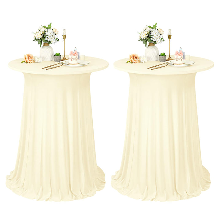 2er-Pack reisfarben Stehtisch Hussen Stretch mit Rock, 80 x 110 cm,schmutzabweisend, knitterfrei, wa