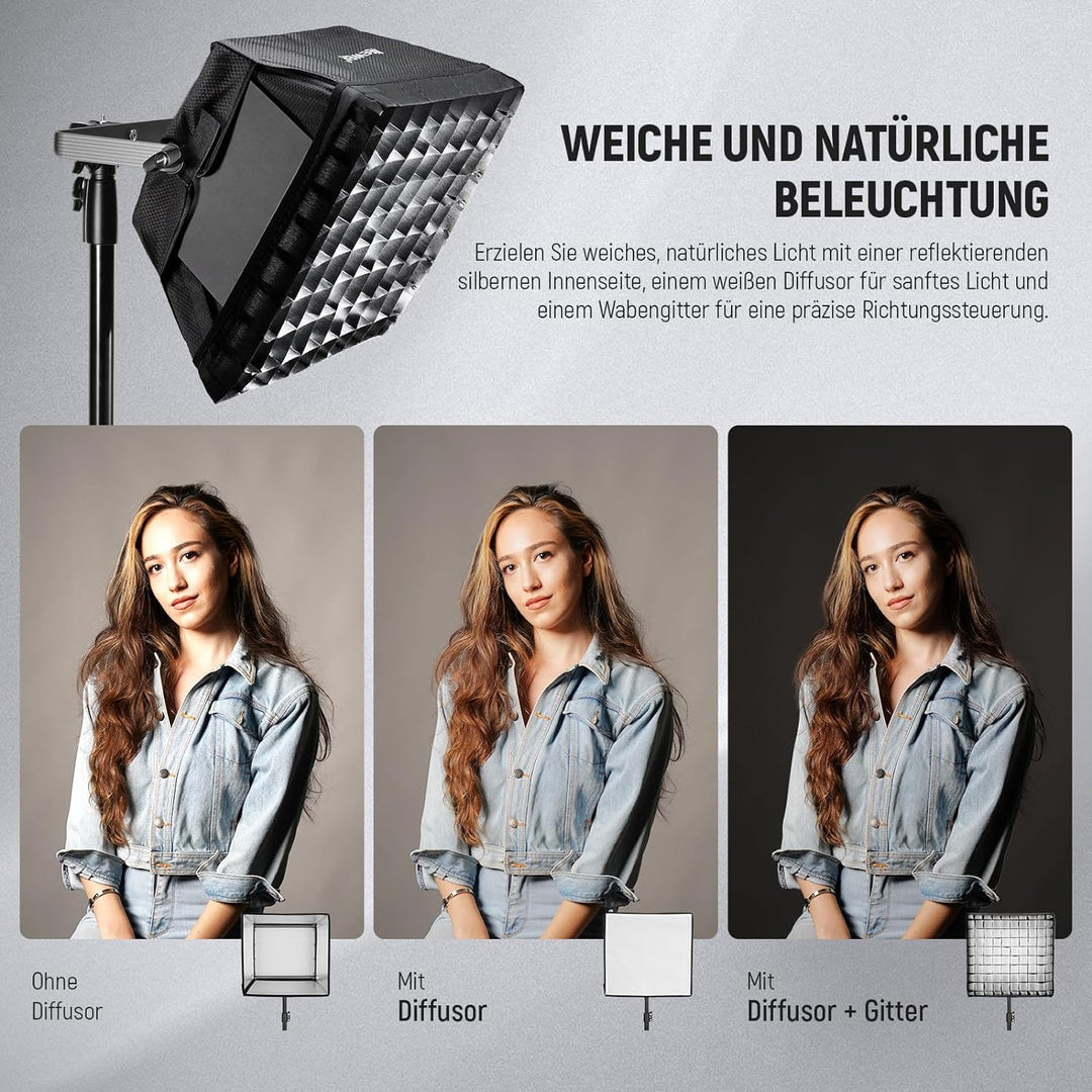 NEEWER verbesserter Softbox für RGB1200 LED Video Lichtpaneel, 14,6 x 13,6 Zoll, faltbar mit Gitter/