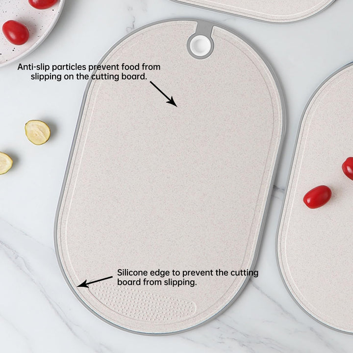 Schneidebrett 3 Stück Weizenstroh Schneidbrett Cutting Board mit Saftrillen Rutschfeste Griffe Hänge