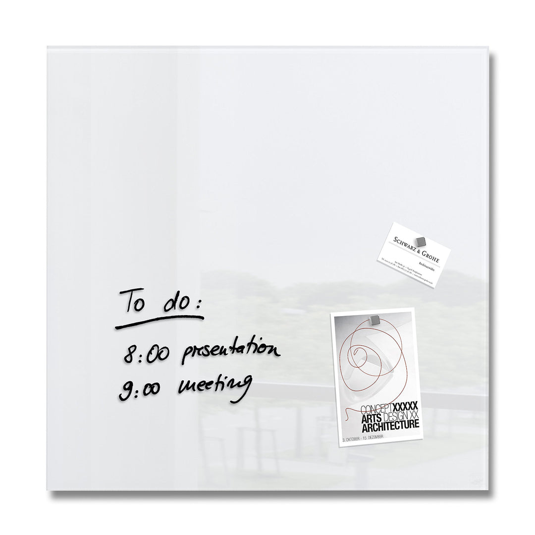 SIGEL GL111 Premium Glas-Magnettafel 48 x 48 cm super-weiss hochglänzend, TÜV geprüft, einfache Mont