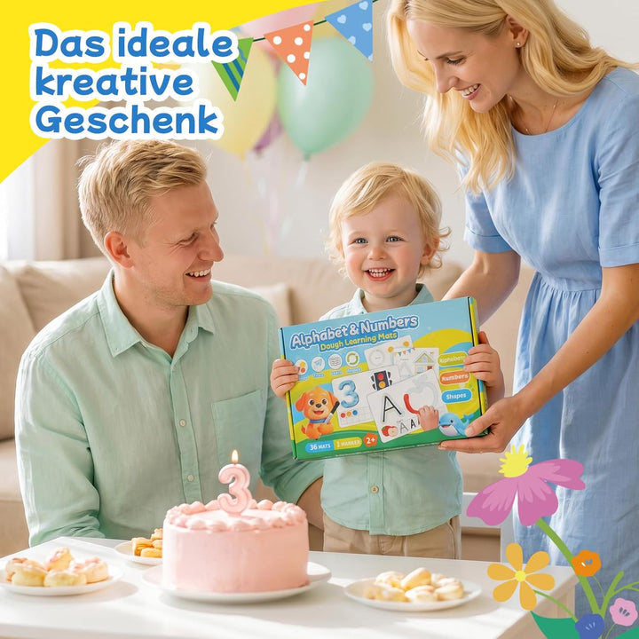 VBACALA Alphabet- und Zahlen-Knete für Kinder ab 3 Jahren – doppelseitig ABC-Karten mit Formen, Lern
