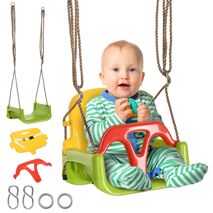 Outsunny Babyschaukel 3 in 1 Kinderschaukel Babysitz verstellbar Mitwachsend Schaukelsitz mit Rücken