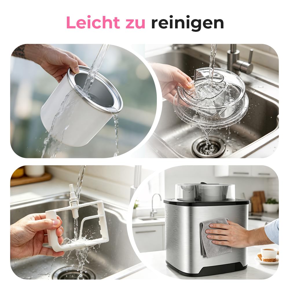 Eismaschine Eiscrememaschine aus Edelstahl mit entnehmbarem Eisbehälter, inkl. Rezeptheft(MEHRWEG)