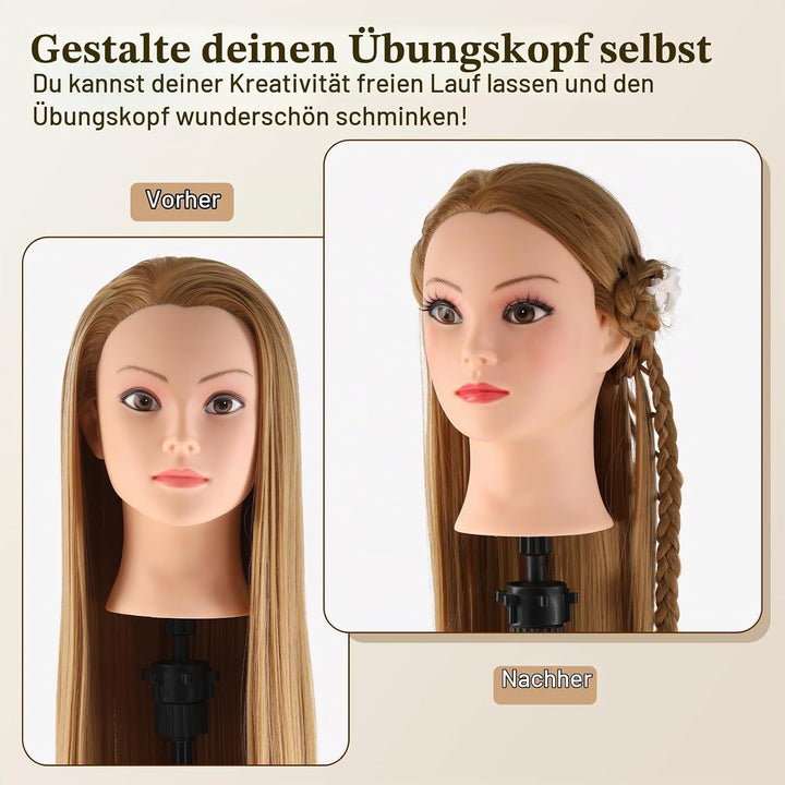Frisierkopf 100% Synthetisches Haar übungskopf Friseur 26” Trainingsköpfe Puppenkopf Friseur Kopf Mi
