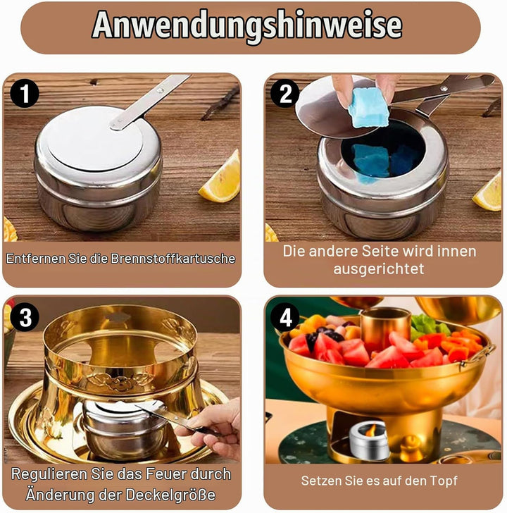 6 Stück Brennpastenbehälter mit Deckel, Edelstahl Fondue Brenner Spiritusbrenner, Speisewärmer Brenn