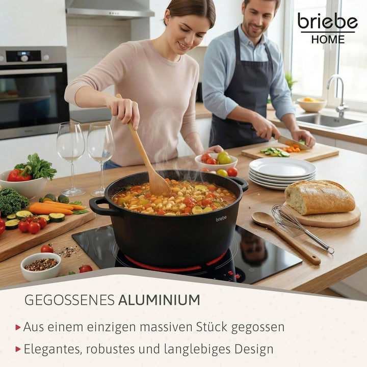 briebe Black Titanium Kochtopf Set Induktion Kochgeschirr 8-Teilig, 4 Töpfen aus Aluminiumguss, Anti