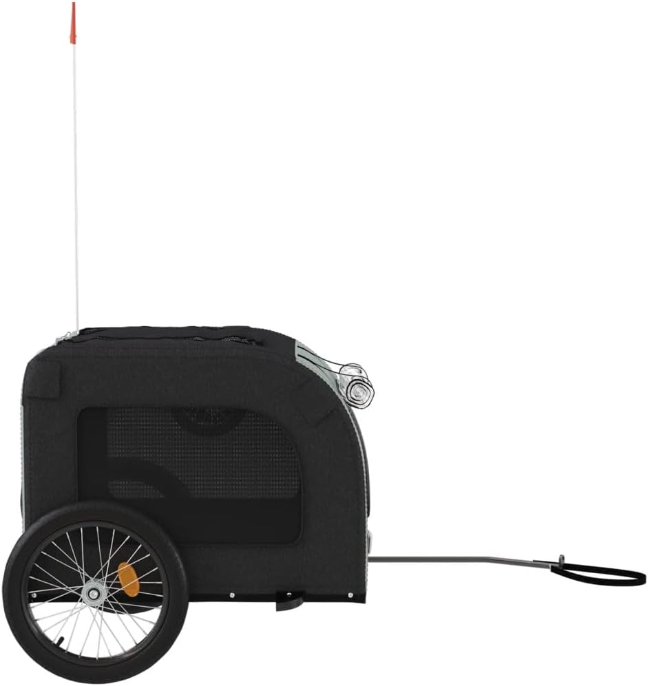 vidaXL Fahrradanhänger Hunde Schwarz und Grau Oxford-Gewebe und Eisen Schwarz und Grau 69 x 133.5 x