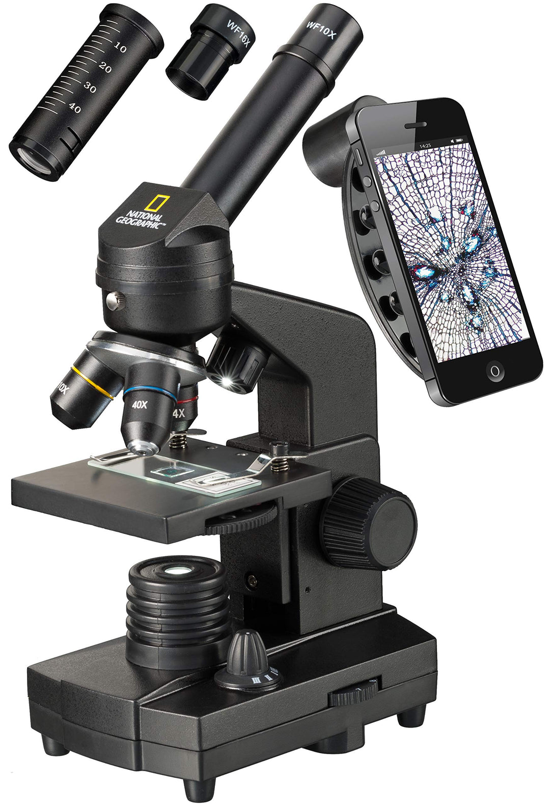 National Geographic 40-1280x Mikroskop mit Auflicht/Durchlichtbeleuchtung, Smartphone Halterung und