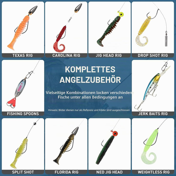 THKFISH 153 Stück Angelzubehör Köder Set, Angelset Angelsachen Angelkoffer Köderbox mit Angel Zubehö