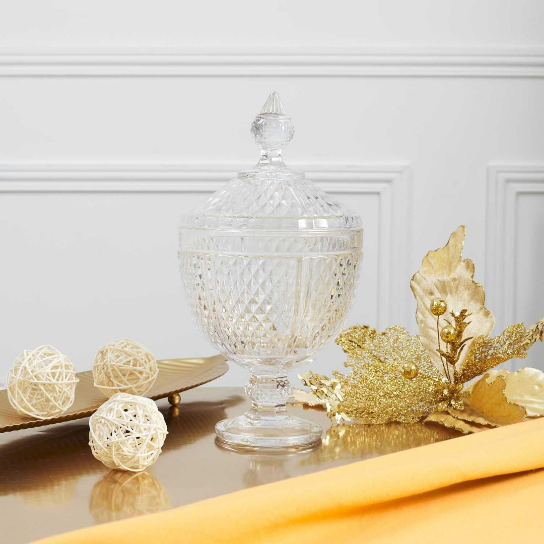HOME DECO FACTORY, KA0543, Designer Candy Box in transparent Glass, Diamond Shape, ideal for Candies