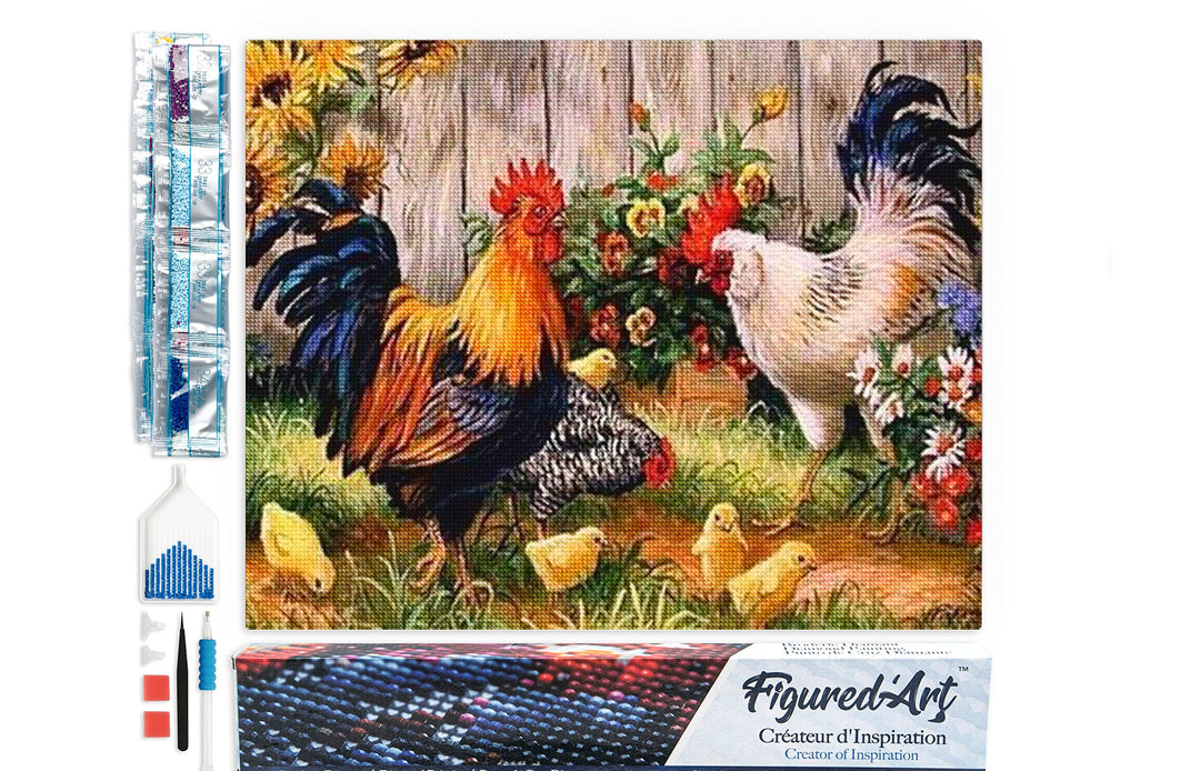 Figured'Art Diamond Painting Erwachsene 40x50cm Ganze Leinwand gerollt Hähne und Kücken 5D Bilder Ec