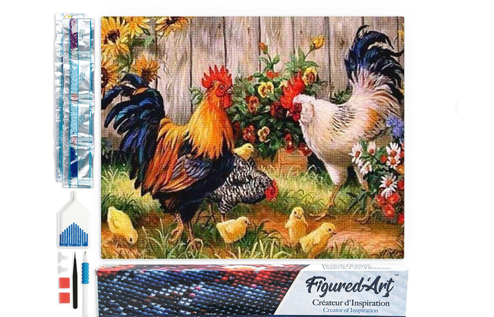 Figured'Art Diamond Painting Erwachsene 40x50cm Ganze Leinwand gerollt Hähne und Kücken 5D Bilder Ec