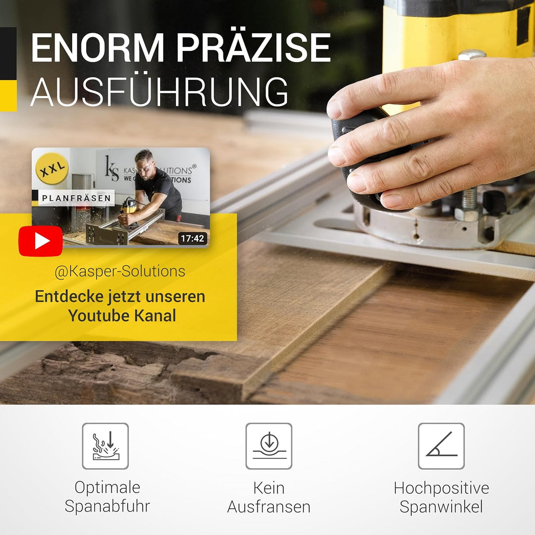 Kasper Solutions® Planfräser 8 mm Schaft - Profi Hobelfräser für Oberfräse & CNC-Fräse - Robuster Ho