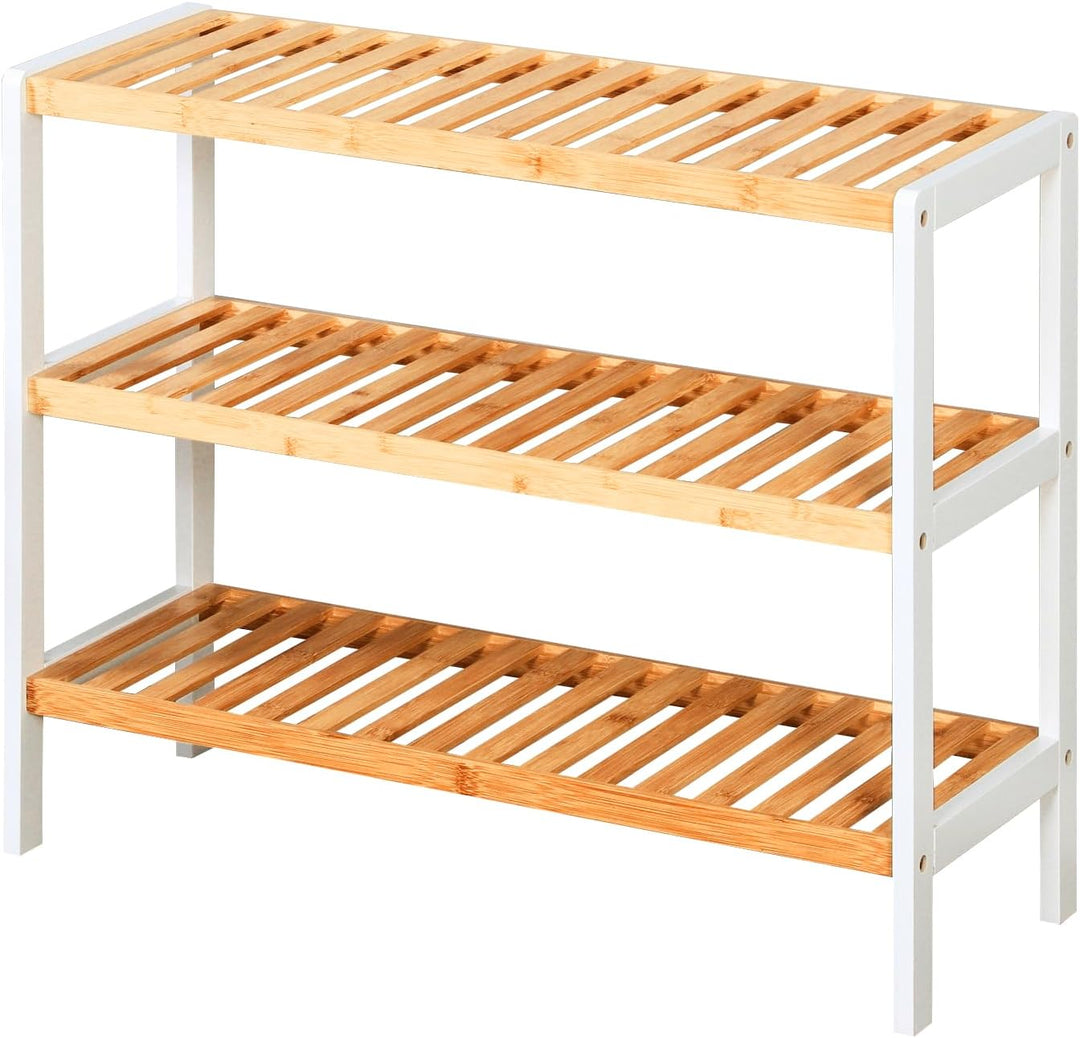 Floordirekt Schuhregal aus Bambus, schmales und platzsparendes Schuhregal, Schuhorganizer mit 3 Abla