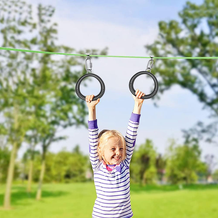 Dolibest 2PCS Round Trapeze Swing Bar Rings with Carabiners, Swingset Accessories Outdoor for Ninja