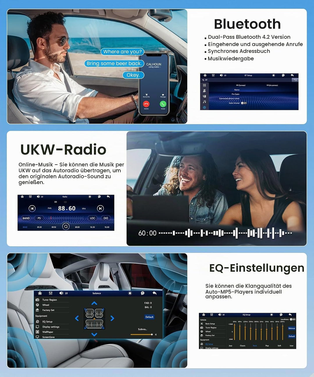 Rimoody Wireless Carplay Autoradio 1 Din, 5,1 Zoll HD Touchscreen Autoradio Single Din mit Knopf Blu