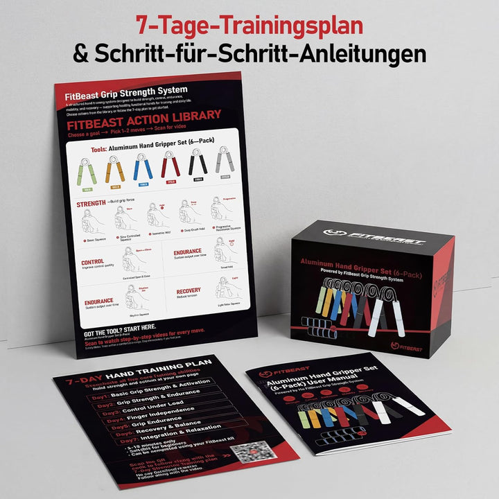 FitBeast Griffkrafttrainer Set, 6er Aluminium-Grifftrainer, Unterarmtrainer & Handgelenktrainer, Han