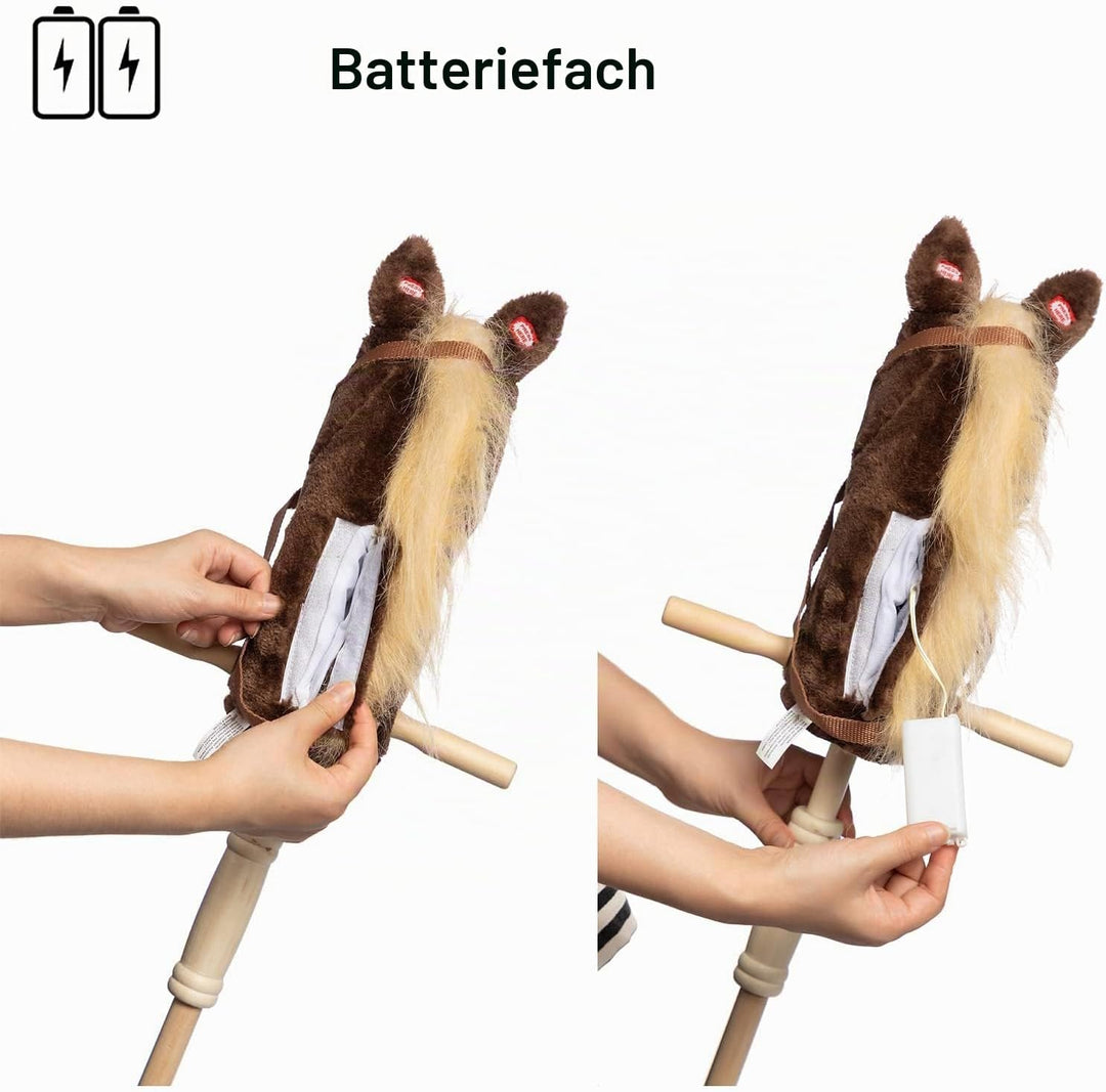 BEJOY Steckenpferd Kinder Spielzeug Pferd 91cm, Hobby Pferd Holzpferd Plüschpferd zum Reiten mit ech