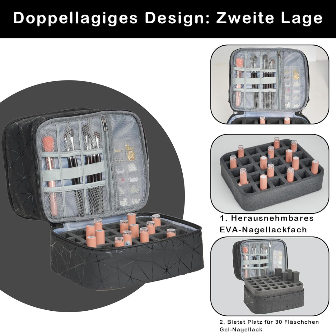 Nagellack Aufbewahrung Organizer Tasche, Nail Polish Organizer mit Fächern, Doppelschicht Nagellack