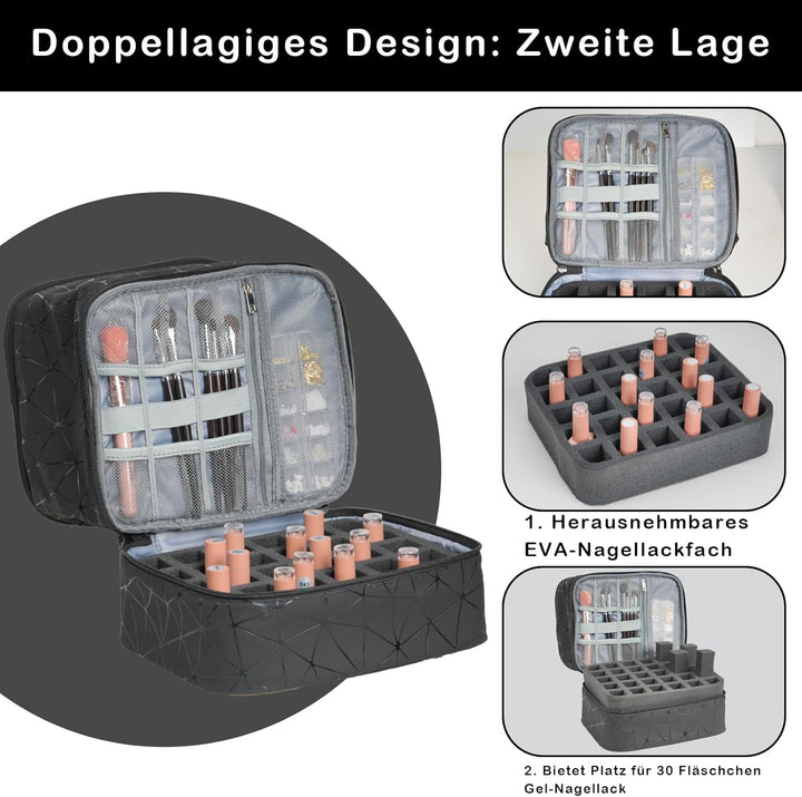 Nagellack Aufbewahrung Organizer Tasche, Nail Polish Organizer mit Fächern, Doppelschicht Nagellack