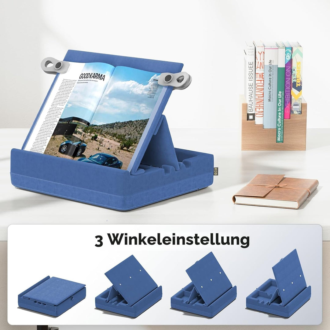 KDD Buchständer Kissen mit Aufbewahrung, Faltbare Buchhalter Leseständer, Verstellbar Kochbuchhalter