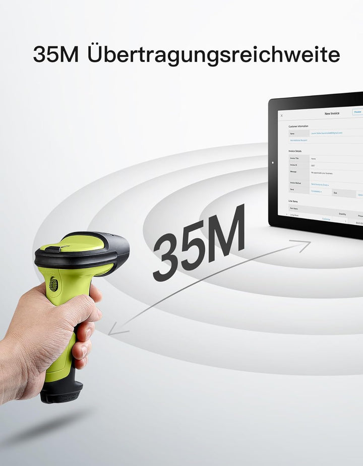 Inateck Barcode Scanner 2D Bluetooth, QR Code Scanner Kabellos, Wireless Handscanner mit AI APP & SD
