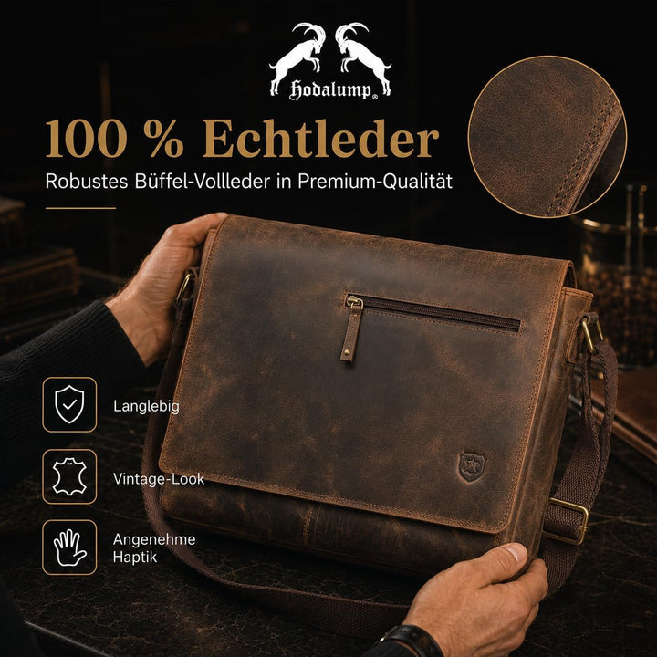 hodalump - Premium Echt-Leder Laptoptasche (bis 17 Zoll) als Umhängetasche - Notebooktasche für Dame