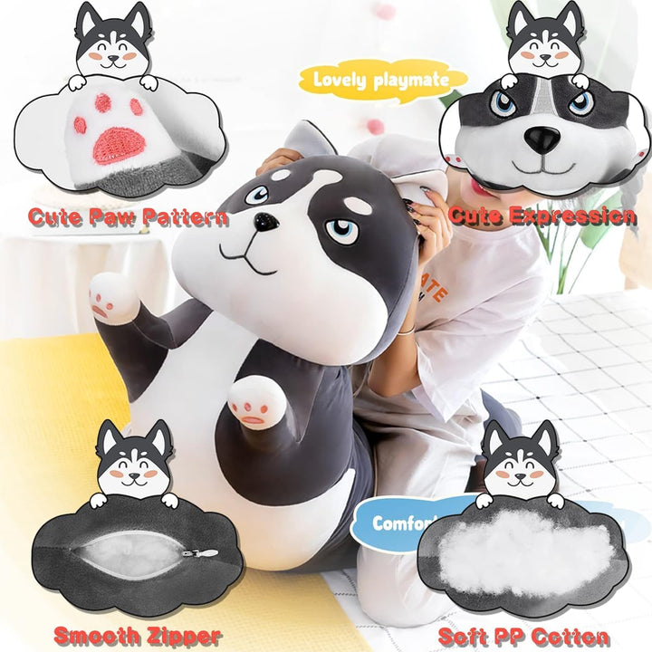 LEcylankEr Husky Kuscheltier 50/70/90/110 cm Weicher Kuscheltier Hund, Hunde Plüschtier Kissen, Husk
