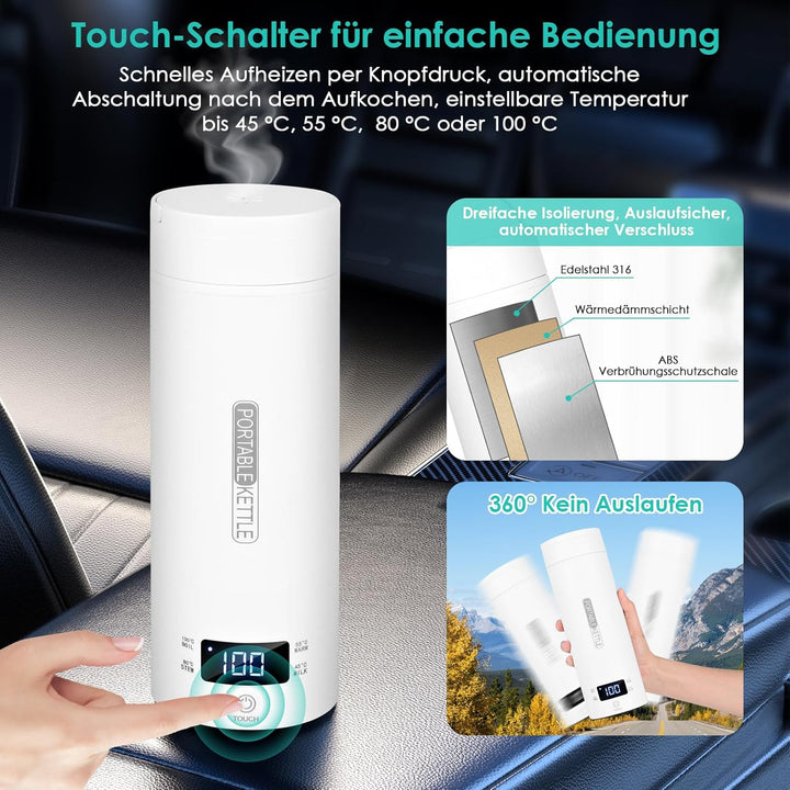 Dreamhigh® Reisewasserkocher, 500ml Mini Wasserkocher, 96W Wasserkocher Klein aus Edelstahl, Auto Wa