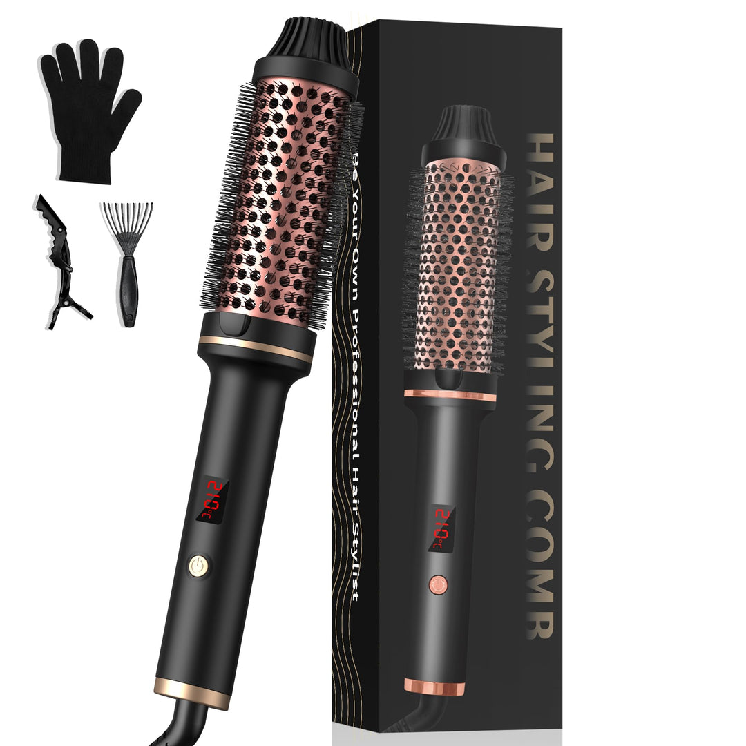 Pro Thermal Brush 38mm, Lockenbürste 3 in 1 Thermobürste, LCD Anzeige 120-200℃ Dual PTC, Erhöhen Sie